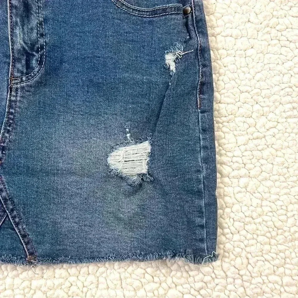 Black Label High Waisted Distressed Faded Mini Stretch Jean Skirt Size L - Picture 3 of 15